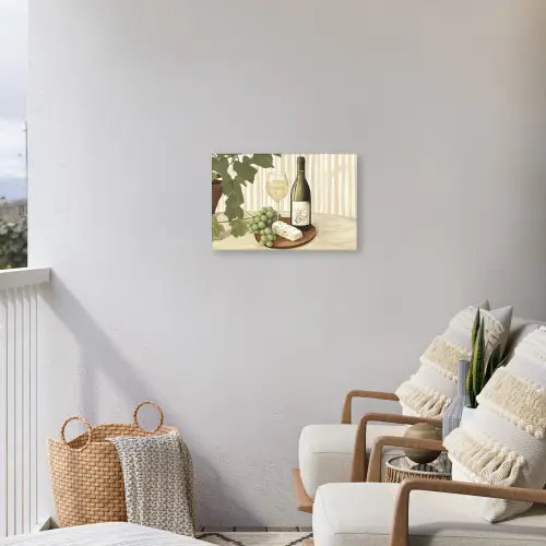 Wijn - Druiven - Kaas - Bladeren Tuinposter op houten frame 2 cm dik klein -sfeer1