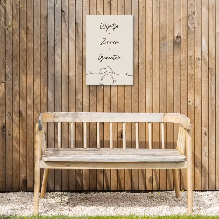 Wijn en Zonnen Tuinposter op houten frame 2 cm dik klein -sfeer4