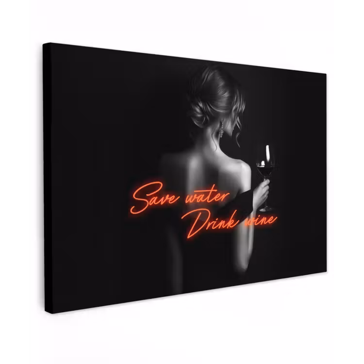 Wijn - Vrouw - Neon - Quote Tuinposter op houten frame 2 cm dik klein -3d