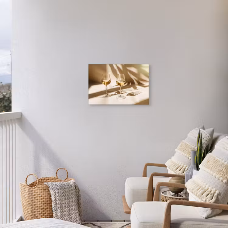 Wijn - Wijnglazen - Wit Tuinposter op houten frame 2 cm dik klein -sfeer1