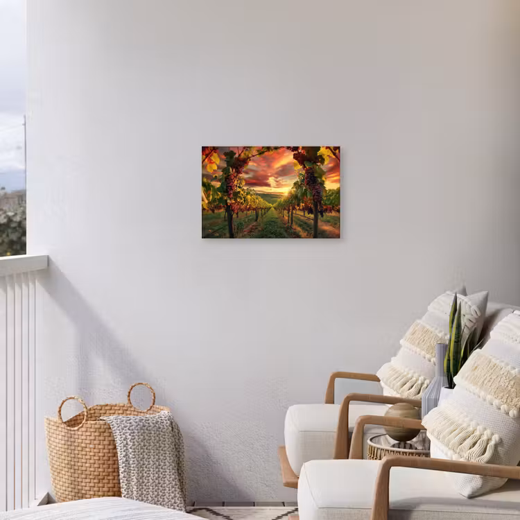 Wijngaard - Druiven - Zonsondergang Tuinposter op houten frame 2 cm dik klein -sfeer1