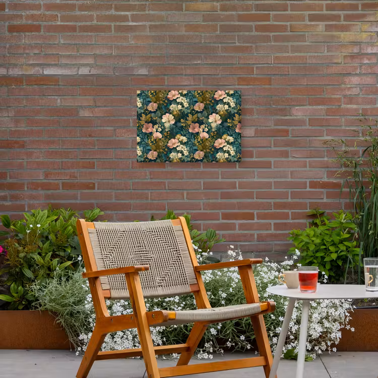 Wilde bloemen - Botanisch - Patroon - Roze - Romantisch Tuinposter op houten frame 2 cm dik klein 845 -sfeer3