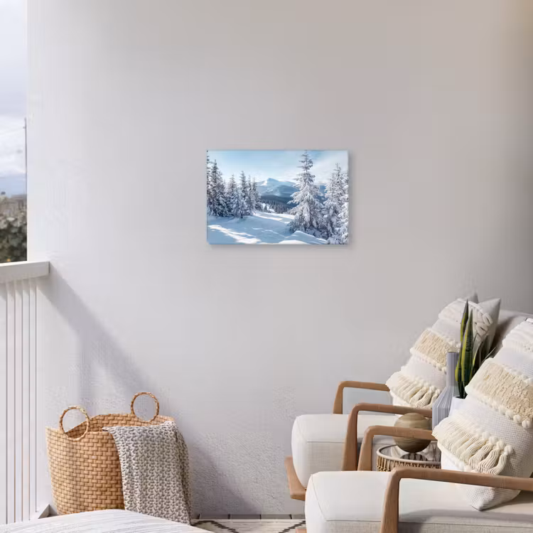 Winterlandschap - Natuur - Berg - Bomen - Sneeuw Tuinposter op houten frame 2 cm dik klein -sfeer1