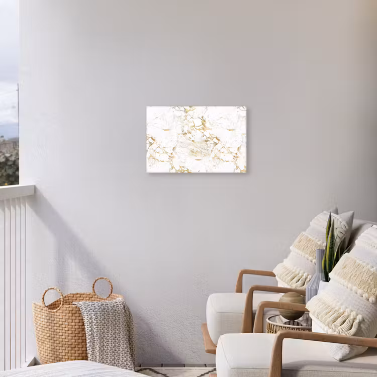 Wit - Marmer - Luxe - Goud Tuinposter op houten frame 2 cm dik klein 845 -sfeer1