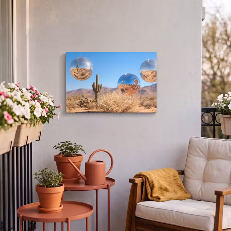 Buiten canvas - Woestijn - Spiegelbal - Kunst - Woestijn - Spiegelbal - Kunst Tuinposter op houten frame 2 cm dik klein
