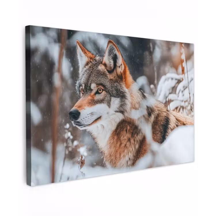 Wolf - Sneeuw - Winter - Dieren - Natuur - Sneeuw Tuinposter op houten frame 2 cm dik klein -3d
