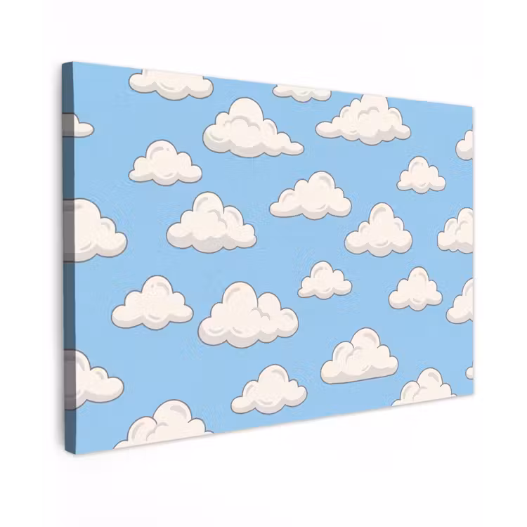Wolk - Cartoon - Lucht - Blauw - Wit Tuinposter op houten frame 2 cm dik klein -3d
