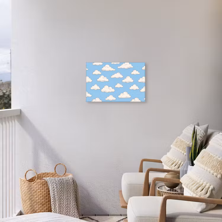 Wolk - Cartoon - Lucht - Blauw - Wit Tuinposter op houten frame 2 cm dik klein -sfeer1