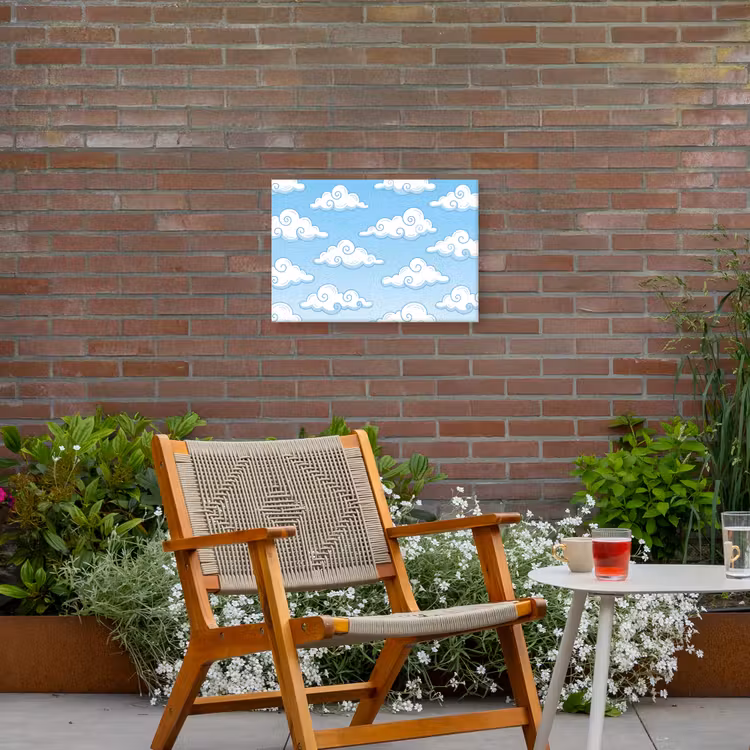 Wolk - Lucht - Cartoon - Blauw - Wit Tuinposter op houten frame 2 cm dik klein -sfeer3