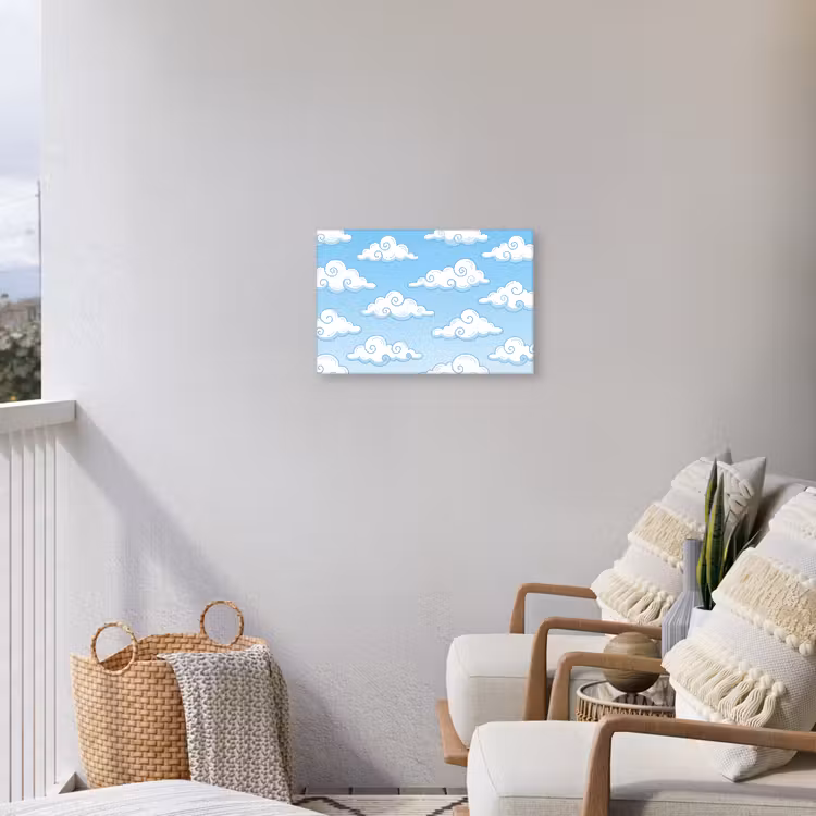 Wolk - Lucht - Cartoon - Blauw - Wit Tuinposter op houten frame 2 cm dik klein -sfeer1