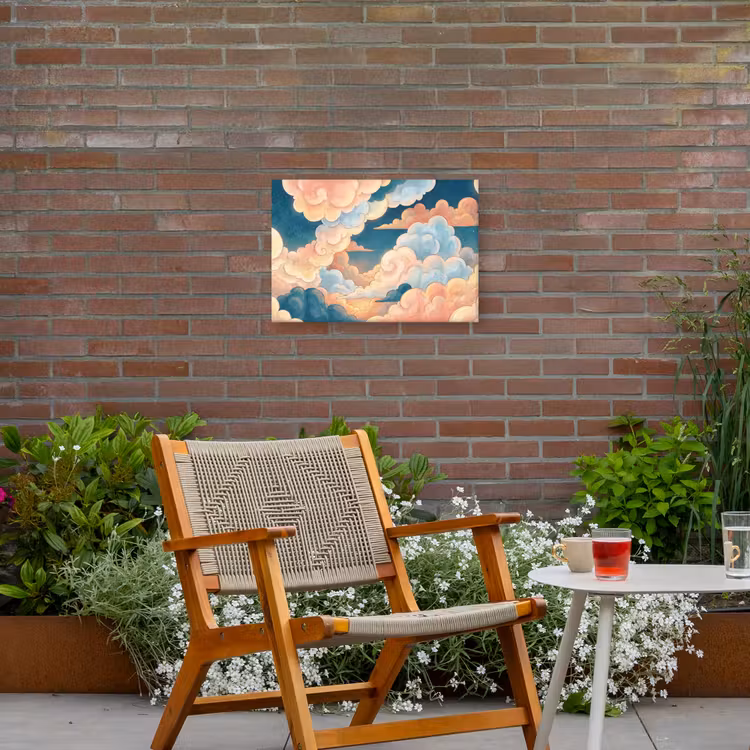 Wolk - Lucht - Natuur - Illustratief - Oranje Tuinposter op houten frame 2 cm dik klein -sfeer3