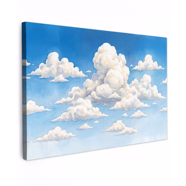 Wolken - Blauwe lucht - Natuur - Modern - Wit Tuinposter op houten frame 2 cm dik klein -3d