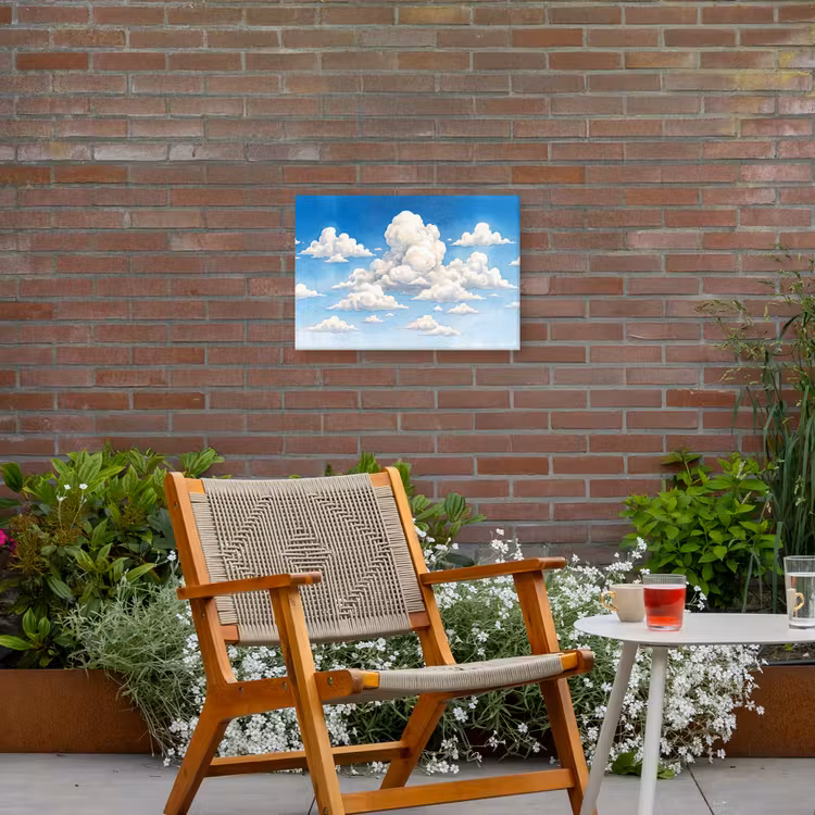 Wolken - Blauwe lucht - Natuur - Modern - Wit Tuinposter op houten frame 2 cm dik klein -sfeer3