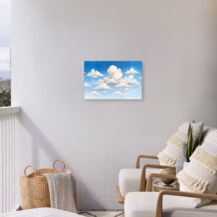 Wolken - Blauwe lucht - Natuur - Modern - Wit Tuinposter op houten frame 2 cm dik klein -sfeer1