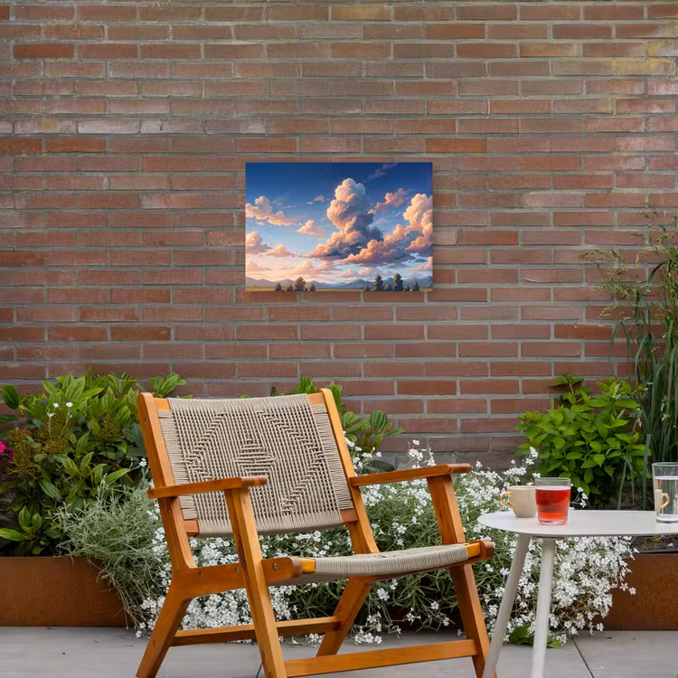 Wolken - Daghemel - Natuur - Illustratie - Oranje Tuinposter op houten frame 2 cm dik klein -sfeer3