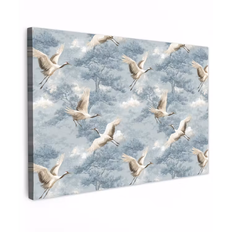 Wolken - Kraanvogels - Blauw Tuinposter op houten frame 2 cm dik klein 845 -3d