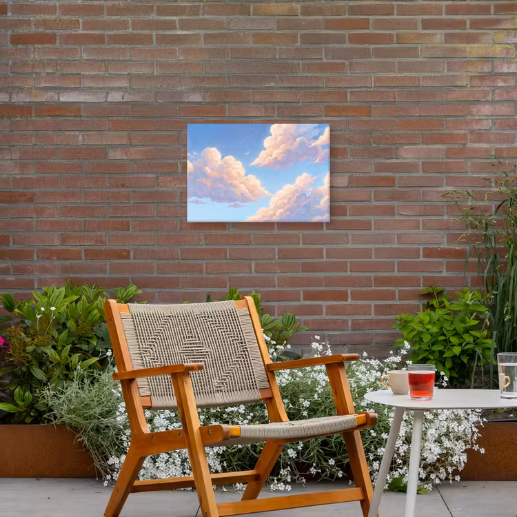Wolken - Lucht - Natuur - Blauw Tuinposter op houten frame 2 cm dik klein -sfeer3