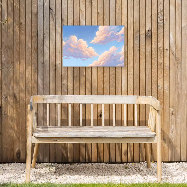 Wolken - Lucht - Natuur - Blauw Tuinposter op houten frame 2 cm dik klein -sfeer4