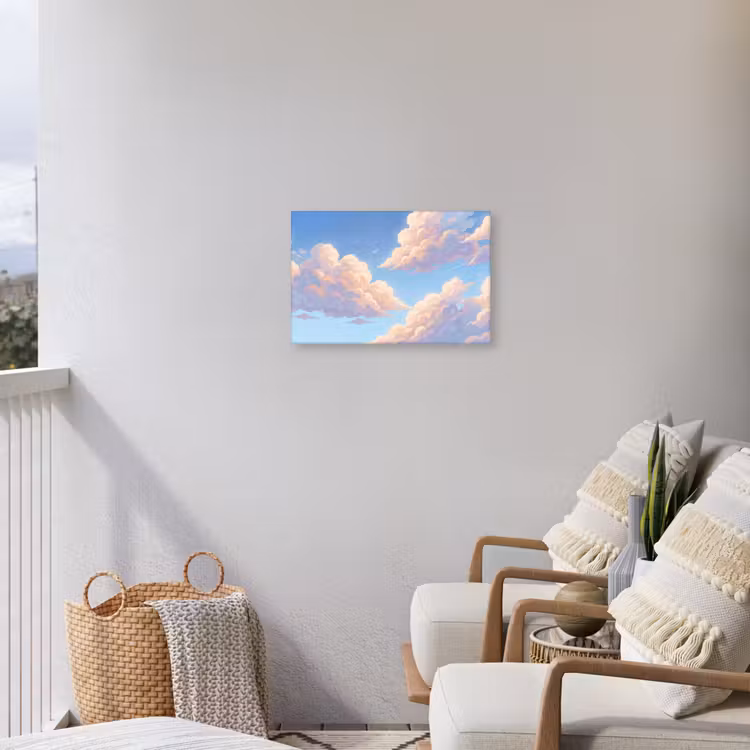 Wolken - Lucht - Natuur - Blauw Tuinposter op houten frame 2 cm dik klein -sfeer1