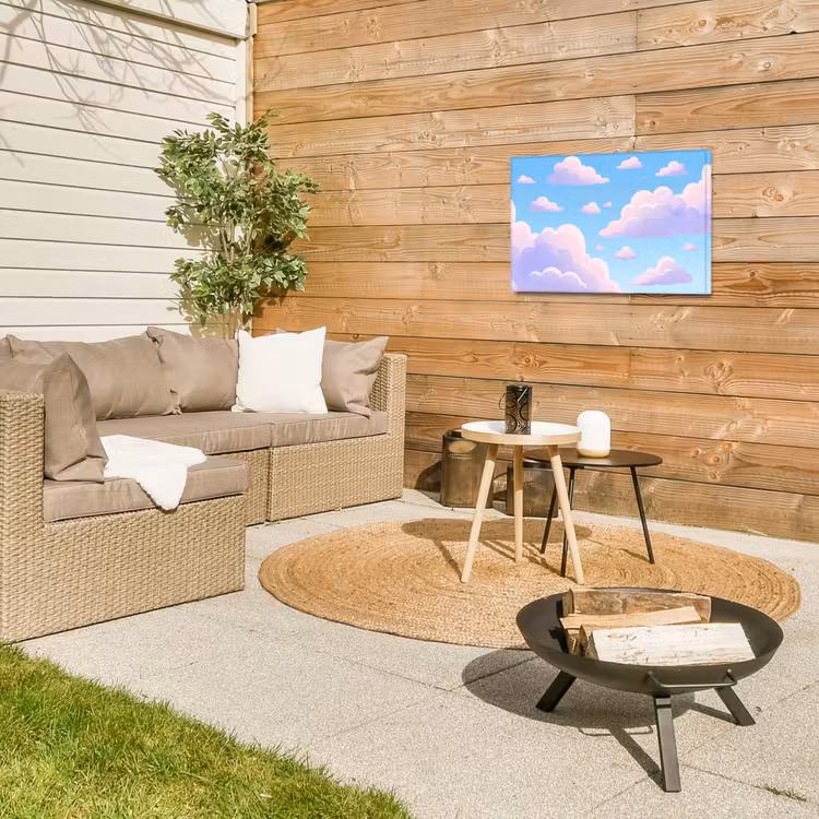 Wolken - Roze - Blauw - Natuur - Modern Tuinposter op houten frame 2 cm dik klein -sfeer2