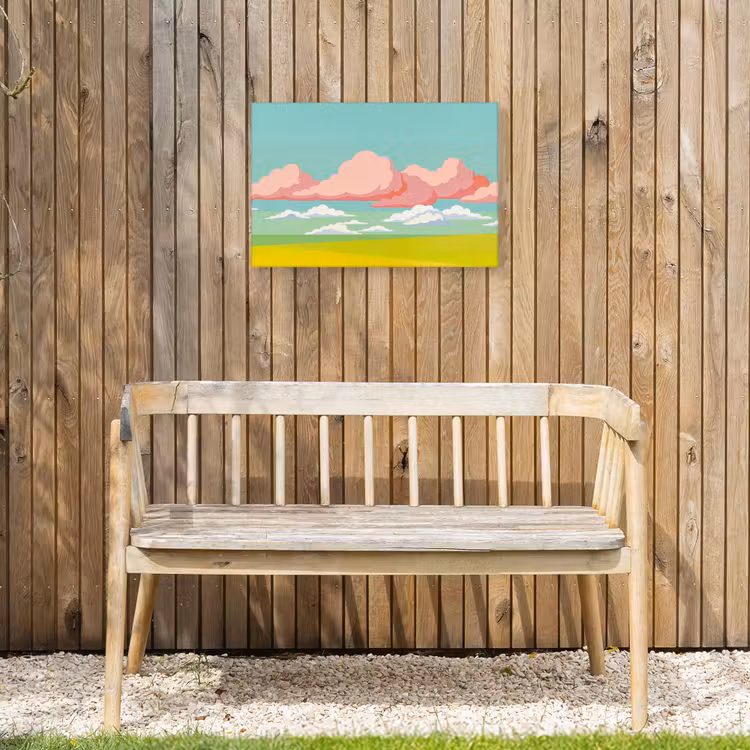 Wolken - Roze - Natuur - Modern - Pastel Tuinposter op houten frame 2 cm dik klein -sfeer4