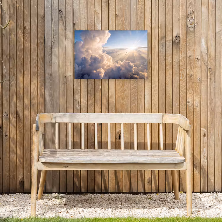 Wolken - Zonnestralen - Natuur - Wit Tuinposter op houten frame 2 cm dik klein -sfeer4