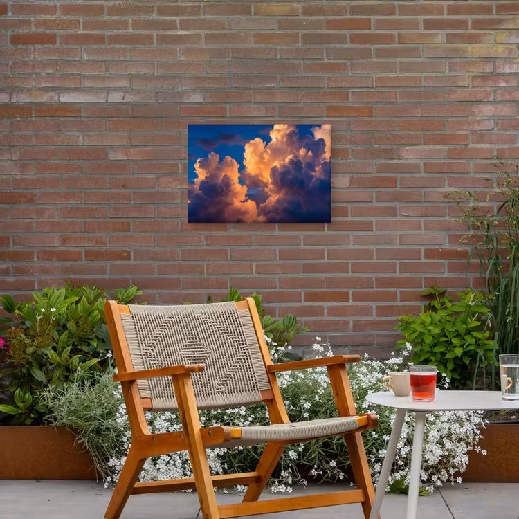 Wolken - Zonsondergang - Natuur - Oranje - Blauw Tuinposter op houten frame 2 cm dik klein -sfeer3