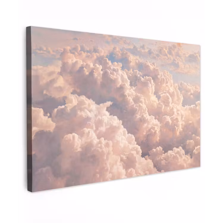 Wolken - Zonsondergang - Natuur - Pastel - Roze Tuinposter op houten frame 2 cm dik klein -3d