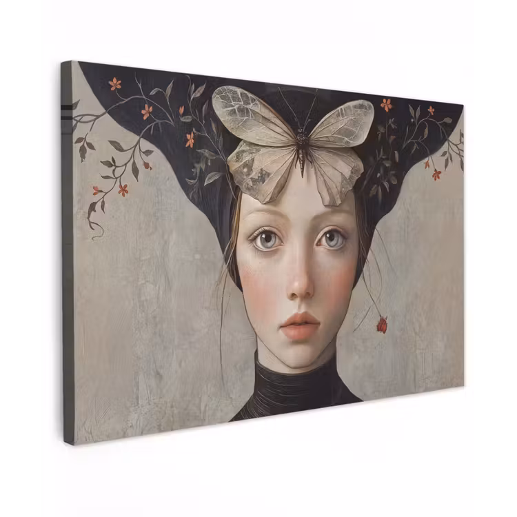 Woman - Butterfly - Art - Classic - Muted Tuinposter op houten frame 2 cm dik klein -3d