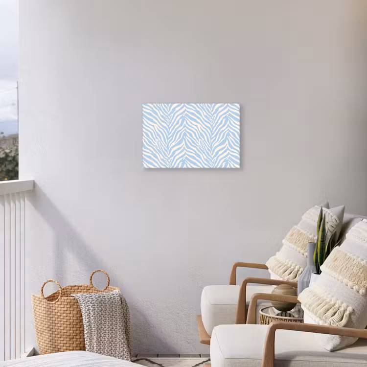 Zebra - Motief - Blauw - Wit Tuinposter op houten frame 2 cm dik klein 845 -sfeer1