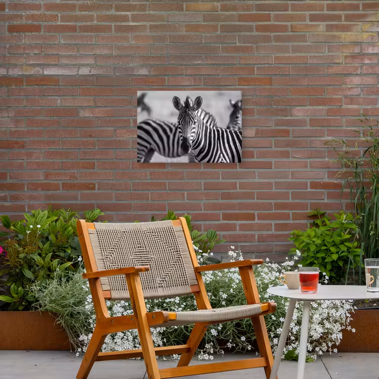 Zebra's - Zwart - Wit Tuinposter op houten frame 2 cm dik klein -sfeer3