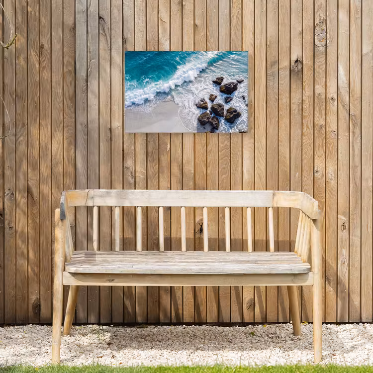 Zee - Golf - Strand - Natuur - Blauw Tuinposter op houten frame 2 cm dik klein -sfeer4