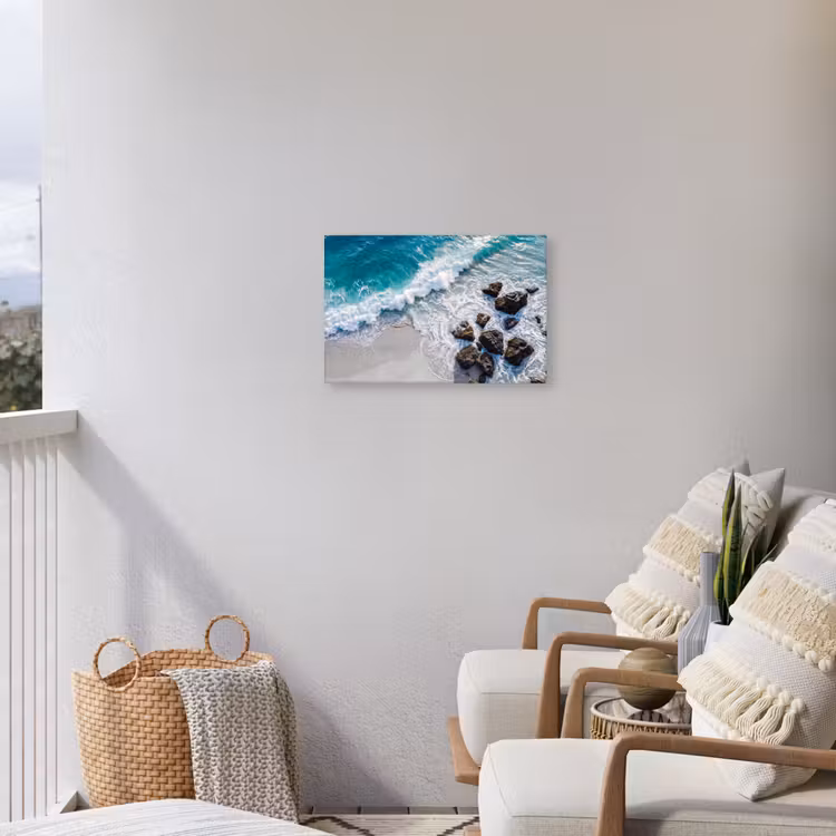 Zee - Golf - Strand - Natuur - Blauw Tuinposter op houten frame 2 cm dik klein -sfeer1
