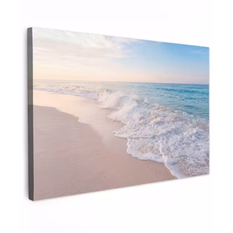 Zee - Golven - Strand - Natuur - Wit Tuinposter op houten frame 2 cm dik klein -3d