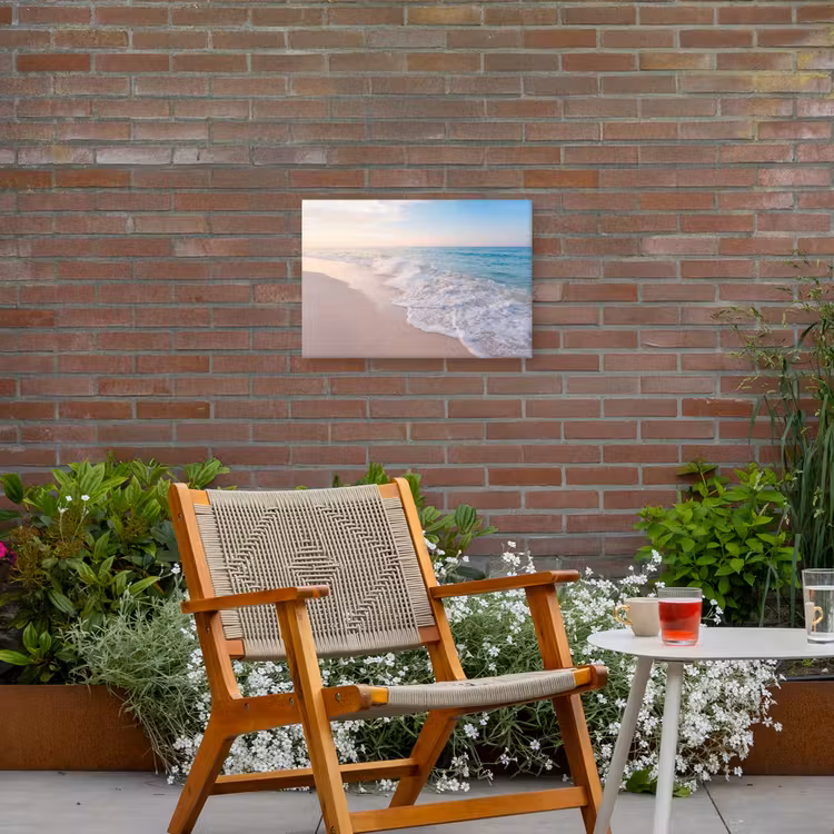 Zee - Golven - Strand - Natuur - Wit Tuinposter op houten frame 2 cm dik klein -sfeer3