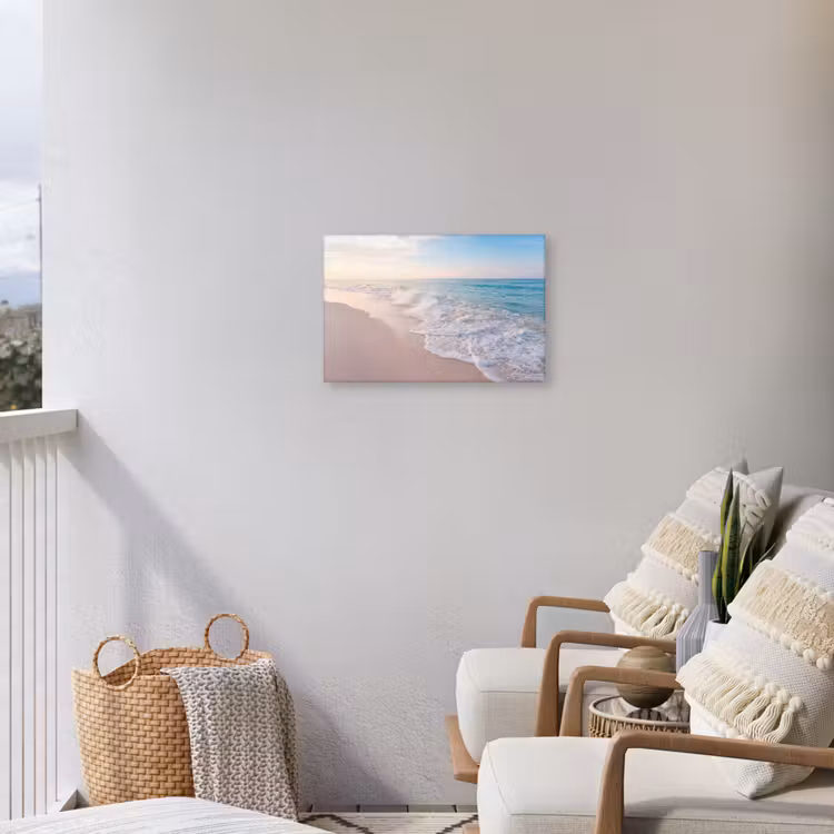 Zee - Golven - Strand - Natuur - Wit Tuinposter op houten frame 2 cm dik klein -sfeer1