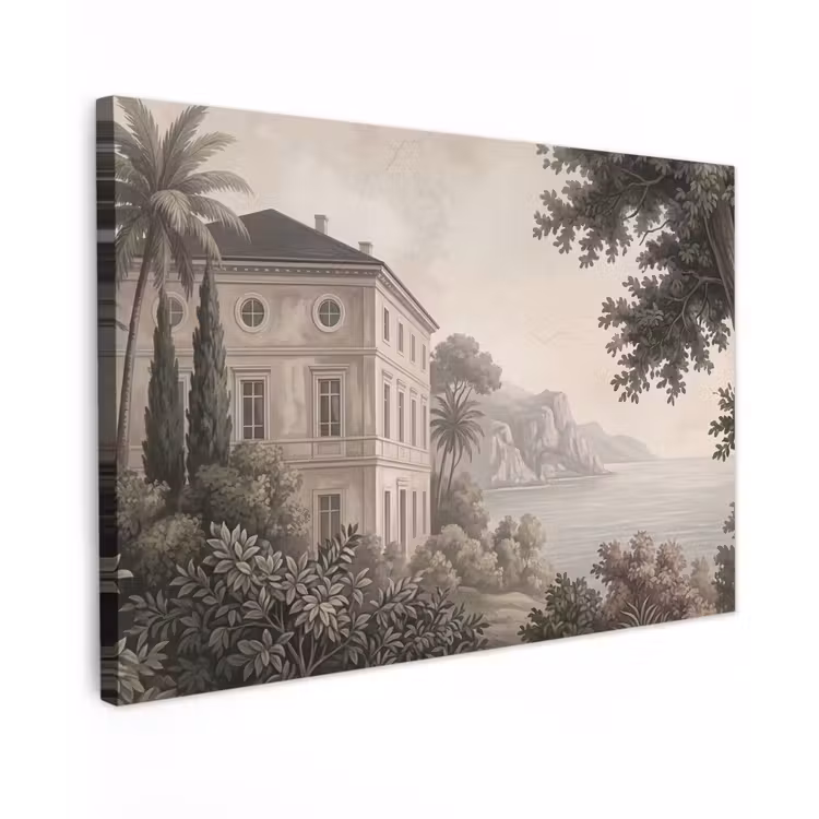 Zee - Villa - Beige Tuinposter op houten frame 2 cm dik klein -3d