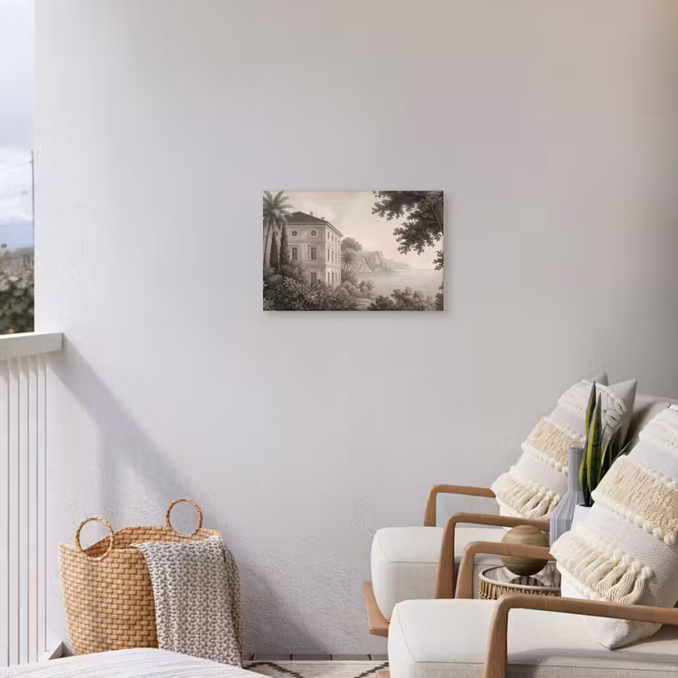 Zee - Villa - Beige Tuinposter op houten frame 2 cm dik klein -sfeer1