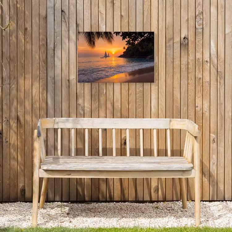 Zee - Zonsondergang - Boot - Natuur - Oranje Tuinposter op houten frame 2 cm dik klein -sfeer4