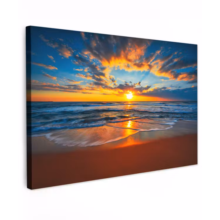 Zee - Zonsondergang - Strand - Wolken - Oranje Tuinposter op houten frame 2 cm dik klein -3d