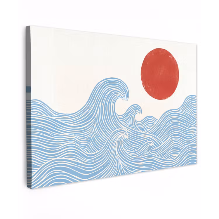 Zon - Golven - Oceaan - Abstract - Rood Tuinposter op houten frame 2 cm dik klein -3d