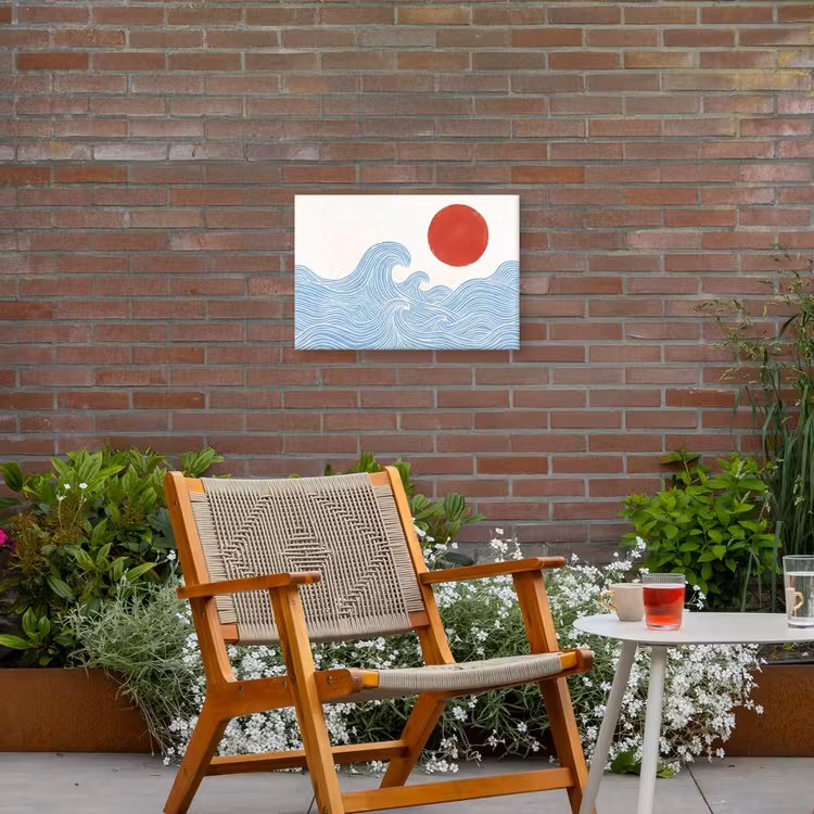 Zon - Golven - Oceaan - Abstract - Rood Tuinposter op houten frame 2 cm dik klein -sfeer3