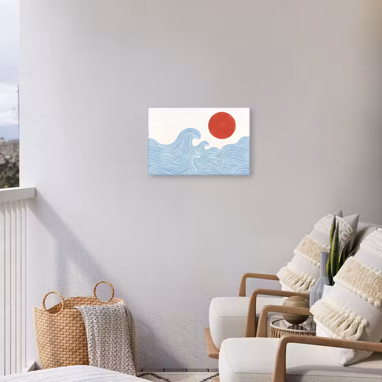 Zon - Golven - Oceaan - Abstract - Rood Tuinposter op houten frame 2 cm dik klein -sfeer1