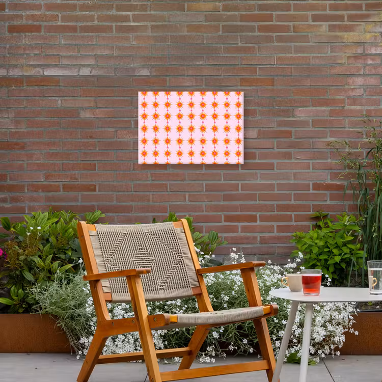 Zon - Motief - Roze Tuinposter op houten frame 2 cm dik klein 845 -sfeer3