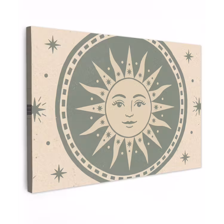 Zon - Sterren - Astrologie - Vintage - Groen Tuinposter op houten frame 2 cm dik klein -3d