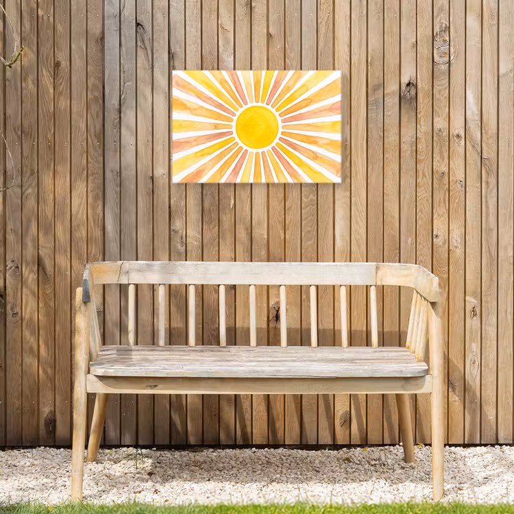 Zon - Stralen - Aquarel - Geel - Abstract Tuinposter op houten frame 2 cm dik klein -sfeer4