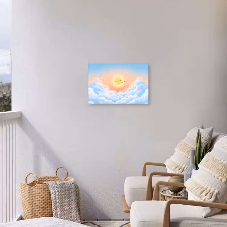 Zon - Vogels - Lucht - Natuur - Geel Tuinposter op houten frame 2 cm dik klein -sfeer1
