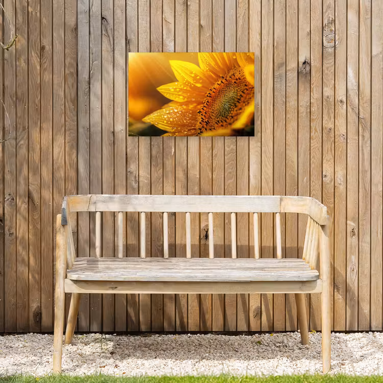 Zonnebloem - Dauwdruppels - Geel - Zonlicht Tuinposter op houten frame 2 cm dik klein -sfeer4