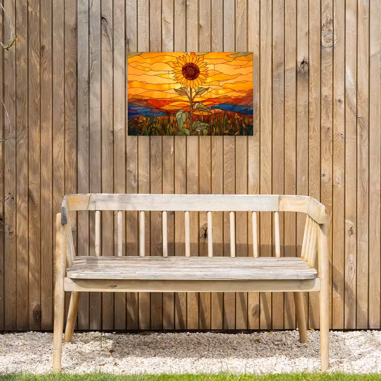 Zonnebloem - Mozaïek - Zonsondergang - Geel Tuinposter op houten frame 2 cm dik klein -sfeer4