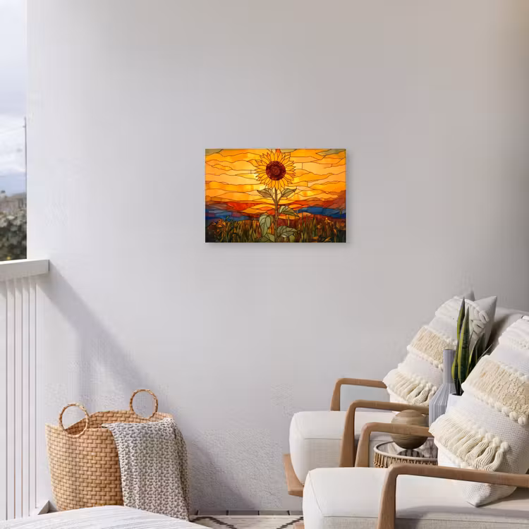 Zonnebloem - Mozaïek - Zonsondergang - Geel Tuinposter op houten frame 2 cm dik klein -sfeer1